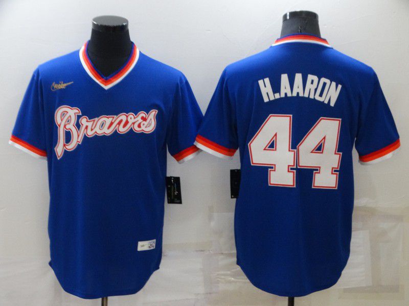 Men Atlanta Braves #44 H.Aaron Blue Throwback Game 2022 Nike MLB Jersey->atlanta braves->MLB Jersey